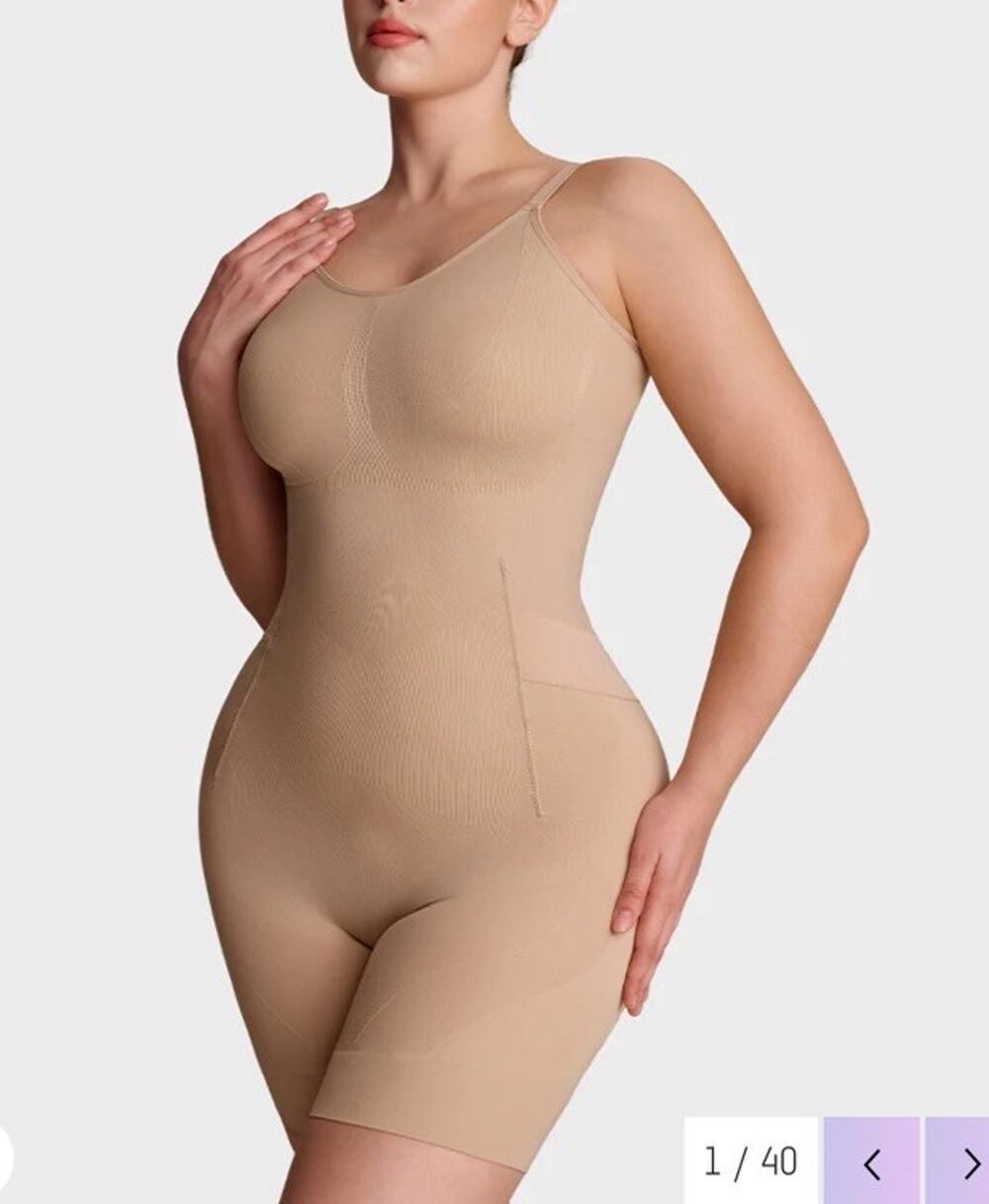 SheCurve Seamless Sculpt Mid-Thigh Bodysuit in a nude Size XL